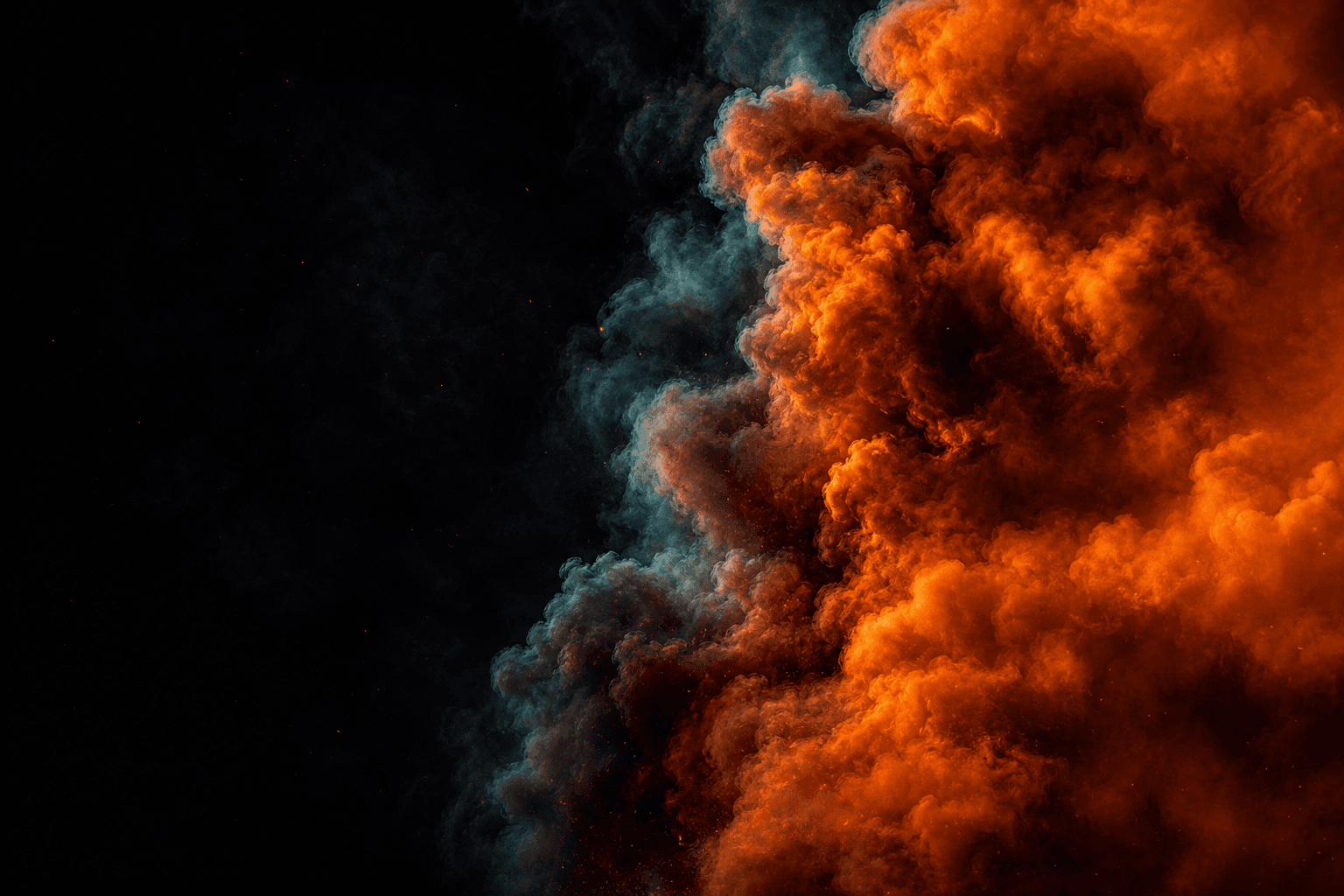 Burnt-orange special-effects smoke plume dissolving into black